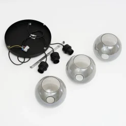 Cubus hanglamp, Ø 50 cm, 3-lamps, rookgrijs, glas