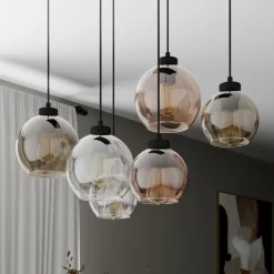 Cubus hanglamp, 74 cm, 6-lamps, helder/honing/bruin, glas