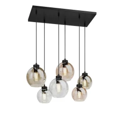 Cubus hanglamp, 74 cm, 6-lamps, helder/honing/bruin, glas
