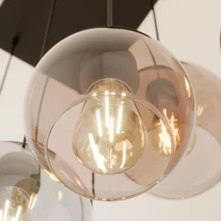 Cubus hanglamp, 74 cm, 6-lamps, helder/honing/bruin, glas