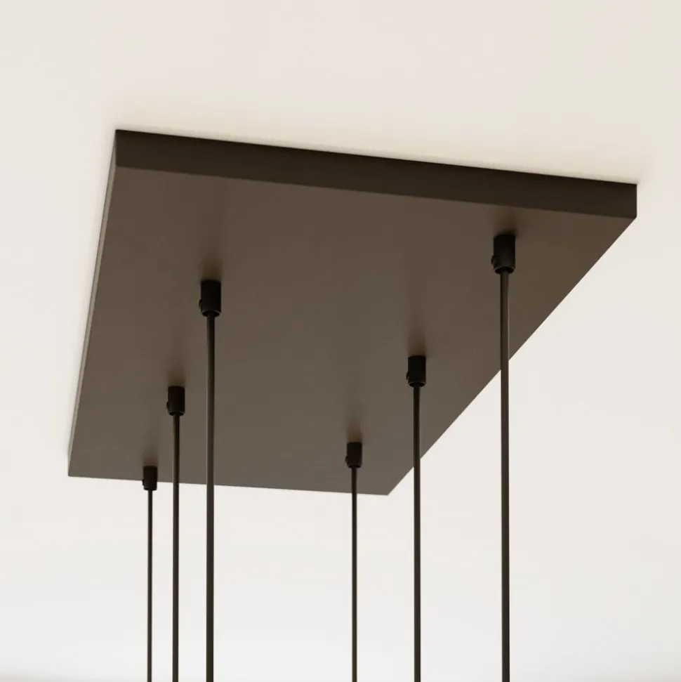 Cubus hanglamp, 74 cm, 6-lamps, helder/honing/bruin, glas