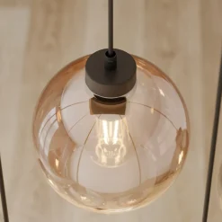 Cubus hanglamp, 74 cm, 6-lamps, helder/honing/bruin, glas