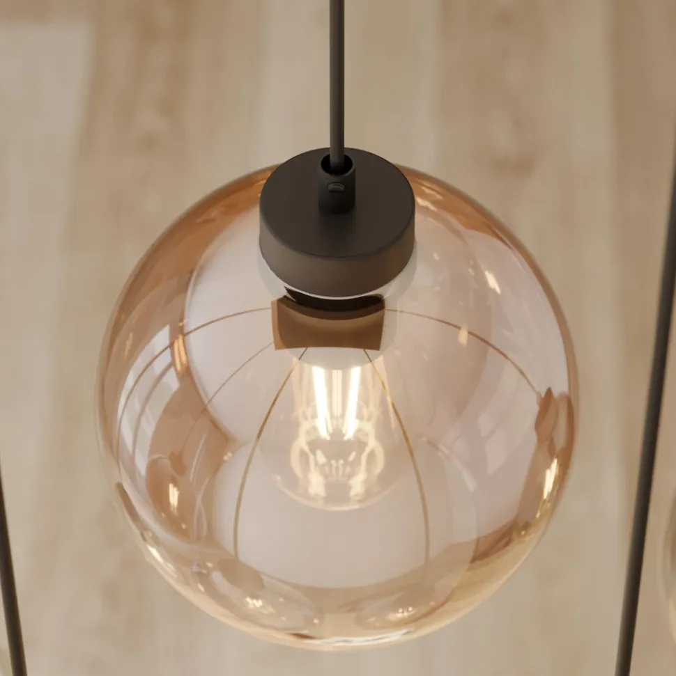 Cubus hanglamp, 74 cm, 6-lamps, helder/honing/bruin, glas