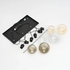 Cubus hanglamp, 74 cm, 6-lamps, helder/honing/bruin, glas