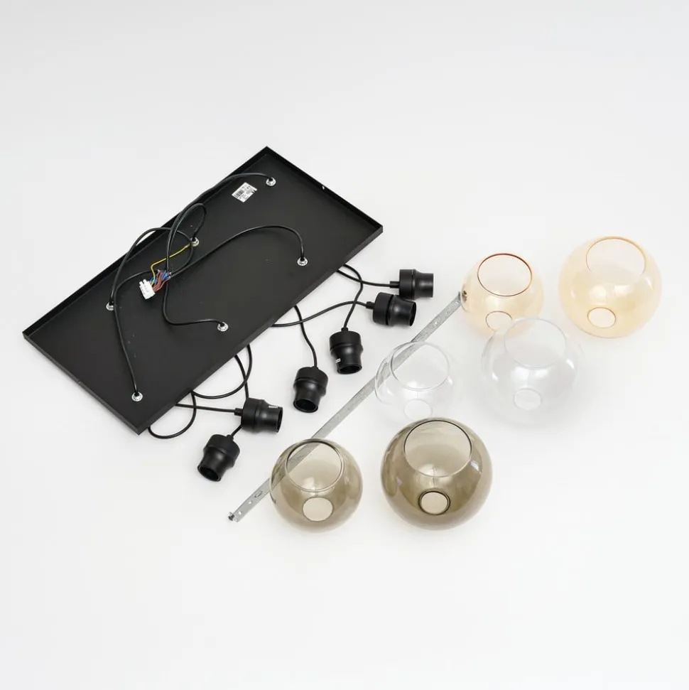 Cubus hanglamp, 74 cm, 6-lamps, helder/honing/bruin, glas