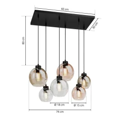Cubus hanglamp, 74 cm, 6-lamps, helder/honing/bruin, glas