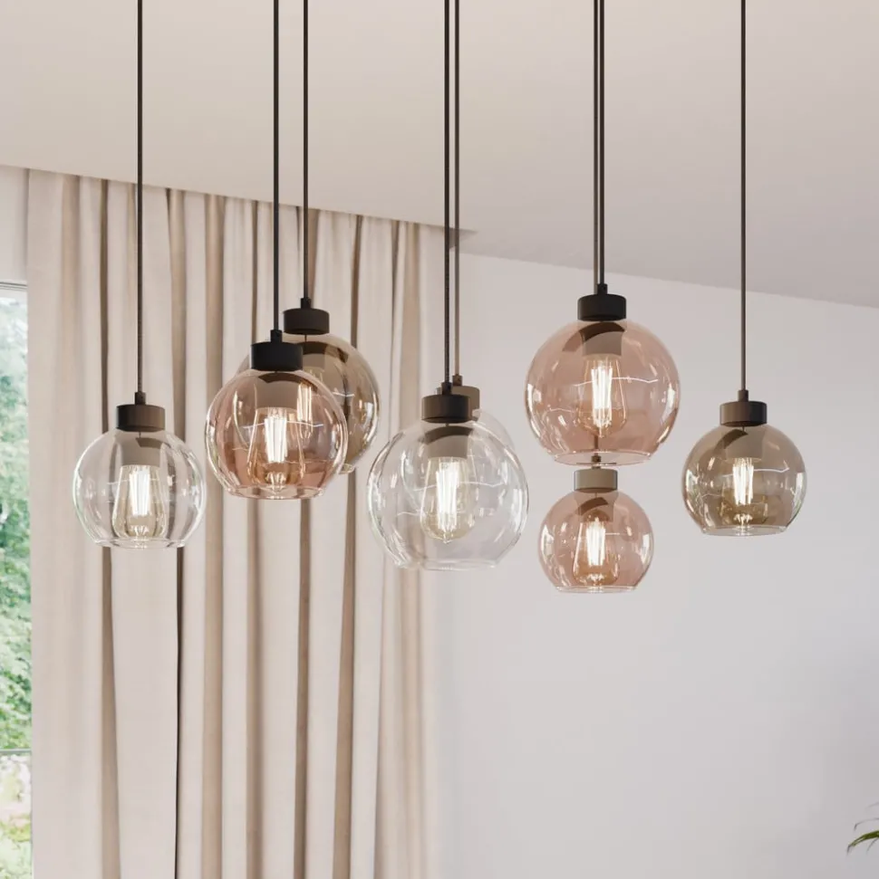 Cubus hanglamp, 85 cm, 8-lamps, helder/honing/bruin, glas