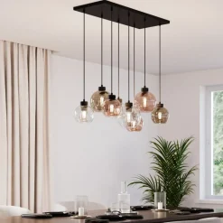 Cubus hanglamp, 85 cm, 8-lamps, helder/honing/bruin, glas