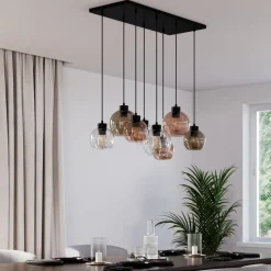 Cubus hanglamp, 85 cm, 8-lamps, helder/honing/bruin, glas