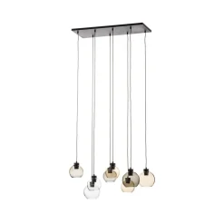Cubus hanglamp, 85 cm, 8-lamps, helder/honing/bruin, glas