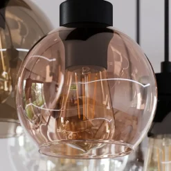 Cubus hanglamp, 85 cm, 8-lamps, helder/honing/bruin, glas