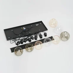 Cubus hanglamp, 85 cm, 8-lamps, helder/honing/bruin, glas