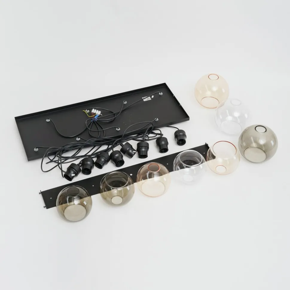 Cubus hanglamp, 85 cm, 8-lamps, helder/honing/bruin, glas