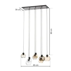 Cubus hanglamp, 85 cm, 8-lamps, helder/honing/bruin, glas