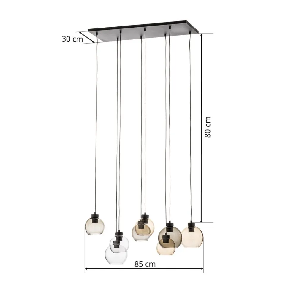 Cubus hanglamp, 85 cm, 8-lamps, helder/honing/bruin, glas