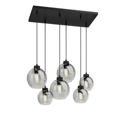 Cubus hanglamp, rookgrijs, glas, 74 cm lang, 6-lamps