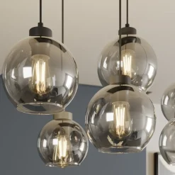 Cubus hanglamp, rookgrijs, glas, 74 cm lang, 6-lamps