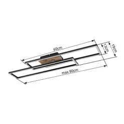 Dakari LED plafondlamp, lengte 80 cm, zwart/donker hout