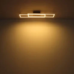 Dakari LED plafondlamp, lengte 80 cm, zwart/donker hout