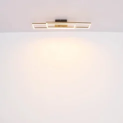 Dakari LED plafondlamp, lengte 80 cm, zwart/donker hout