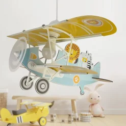 Dalber hanglamp Lion Plane, kleurrijk, hout/kunststof