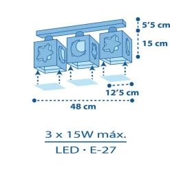 Dalber Moonlight kinderen-plafondlamp 3-lamps