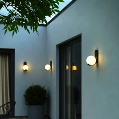 Dalius buitenwandlamp, zwart, bolvormige witte kap