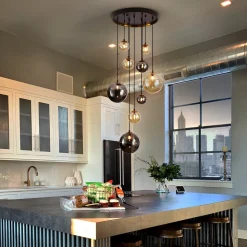 DARK hanglamp, ijzer, glas, amber, rook, Ø 55 cm