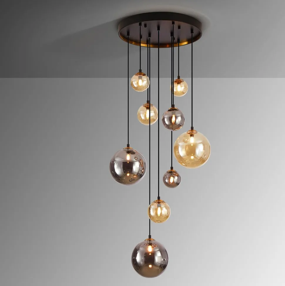 DARK hanglamp, ijzer, glas, amber, rook, Ø 55 cm