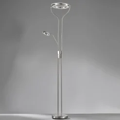 Davos LED vloerlamp, nikkelkleurig, hoogte 180 cm, 2-lamps, CCT
