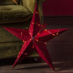 Decoratie ster Velvet + Dew Drop LED-ketting rood