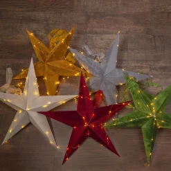 Decoratie ster Velvet + Dew Drop LED-ketting rood
