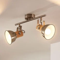 Dennis plafondlamp met hout, 2-lamps.