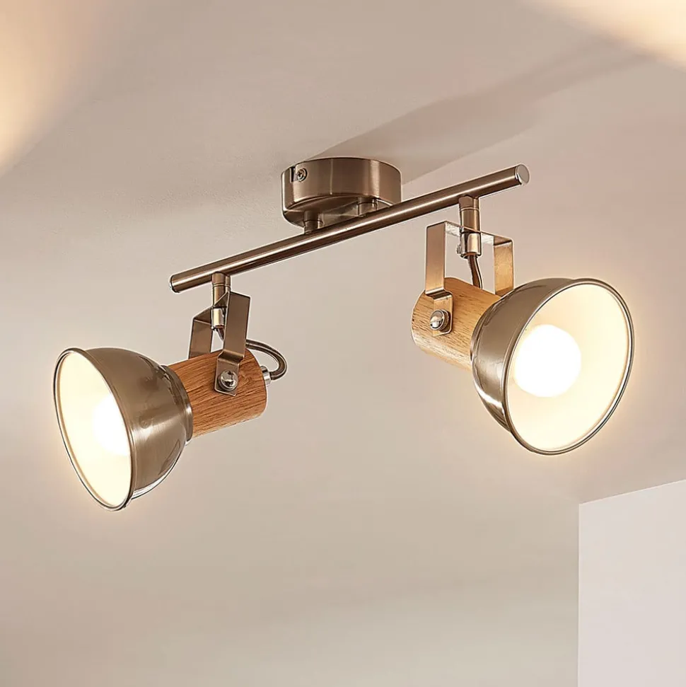 Dennis plafondlamp met hout, 2-lamps.