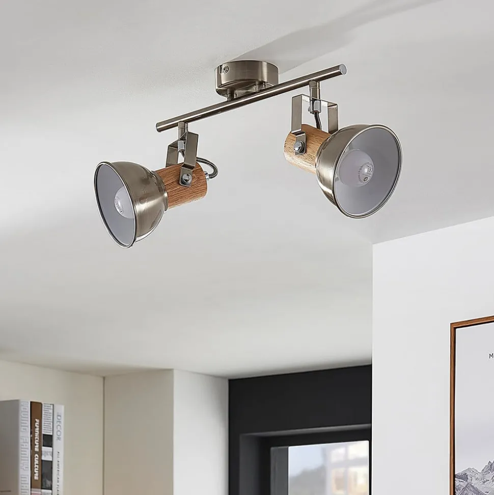 Dennis plafondlamp met hout, 2-lamps.