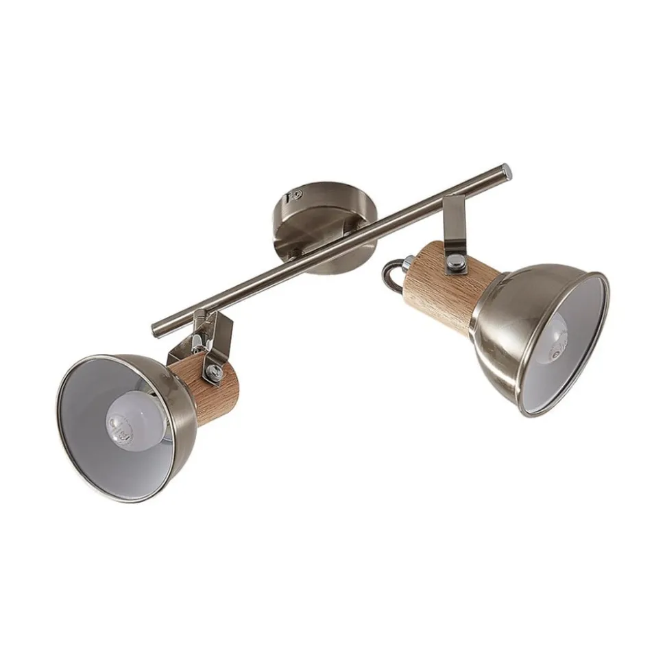 Dennis plafondlamp met hout, 2-lamps.