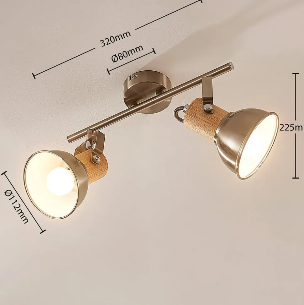 Dennis plafondlamp met hout, 2-lamps.