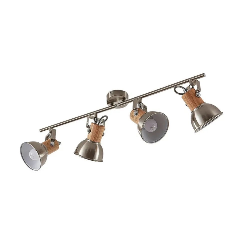 Dennis plafondlamp met hout, 4-lamps.