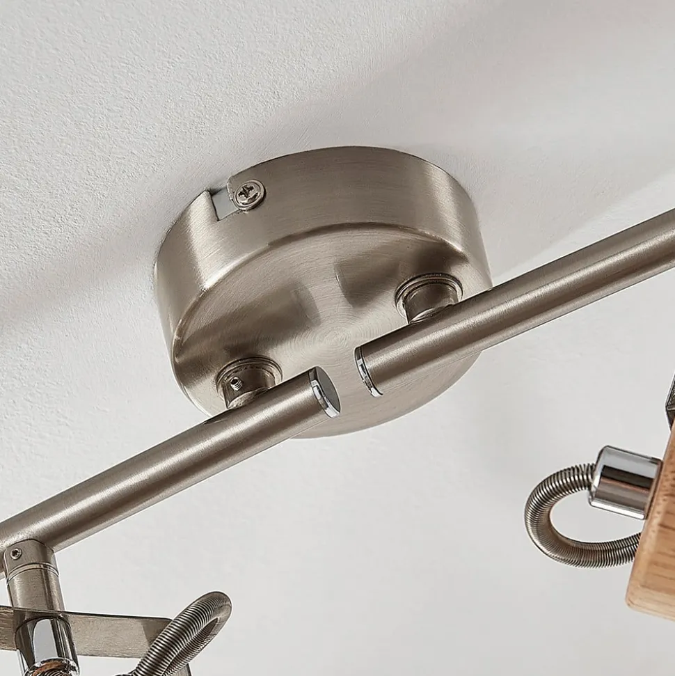 Dennis plafondlamp met hout, 4-lamps.