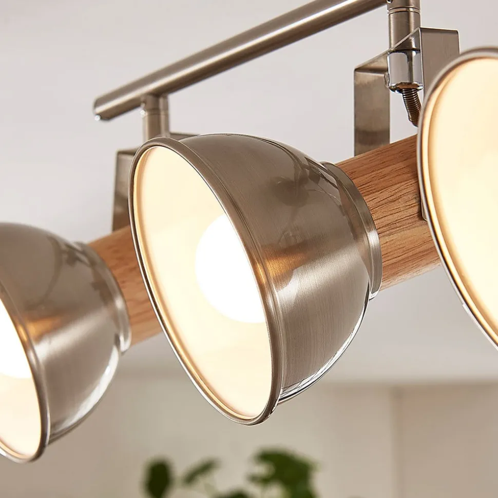 Dennis plafondlamp met hout, 4-lamps.