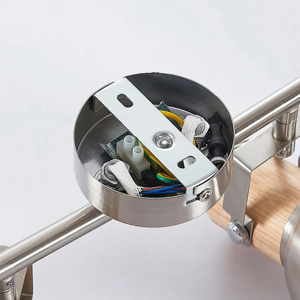 Dennis plafondlamp met hout, 4-lamps.