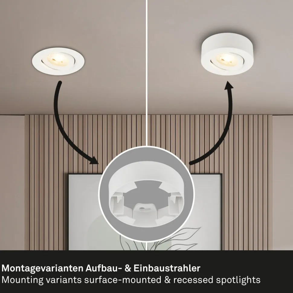 Desi inbouwlamp, wit, Ø9cm, aan/uit, 3.000 K