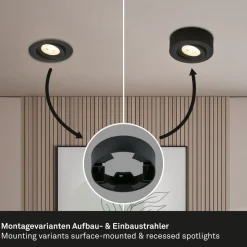 Desi inbouwlamp, zwart, Ø9cm, dimbaar, 3000K