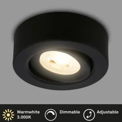Desi inbouwlamp, zwart, Ø9cm, dimbaar, 3000K