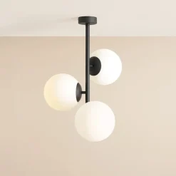 Dione plafondlamp, opaal/zwart, 3-lamps