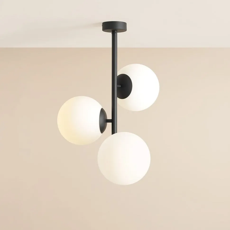 Dione plafondlamp, opaal/zwart, 3-lamps