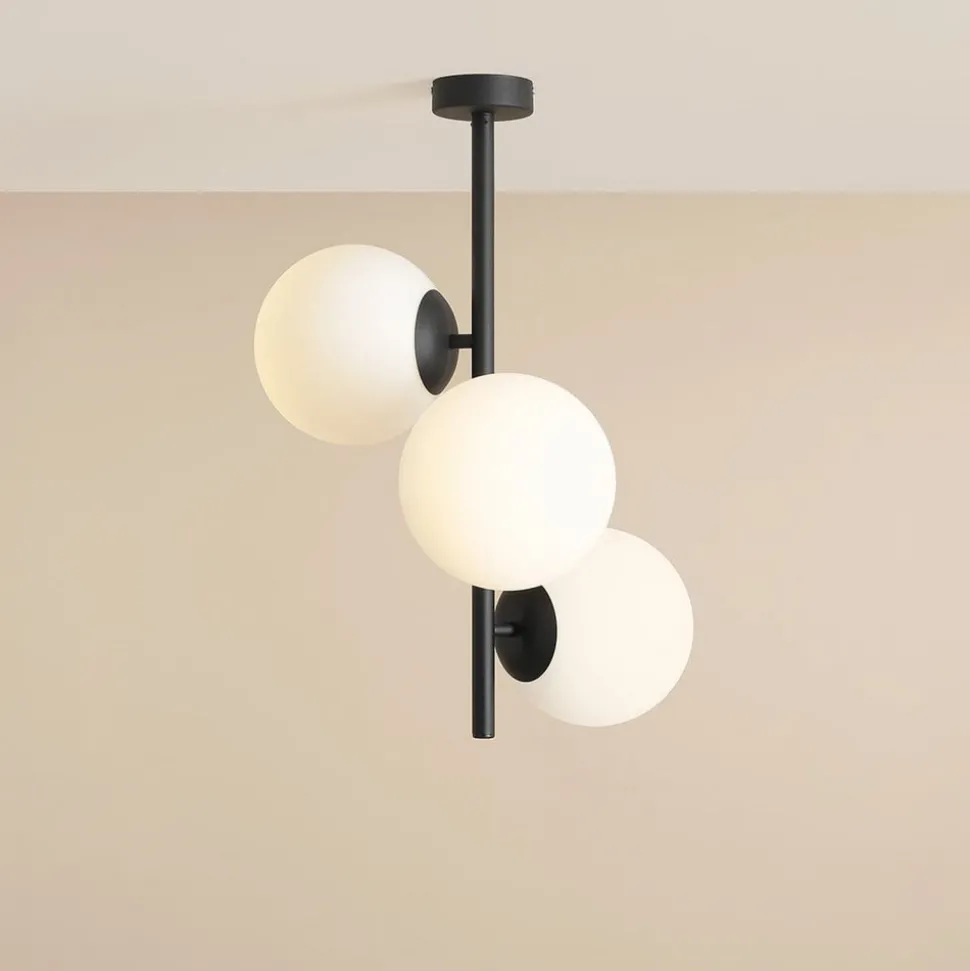 Dione plafondlamp, opaal/zwart, 3-lamps
