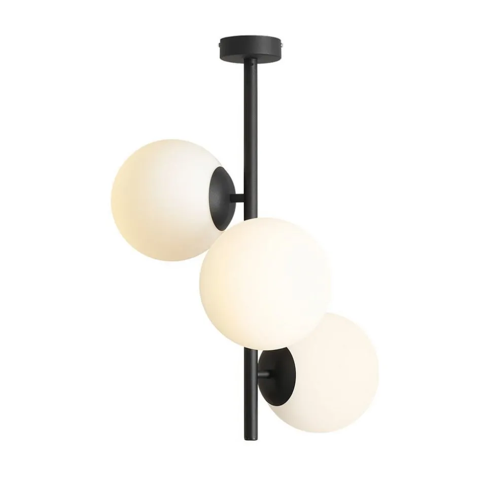 Dione plafondlamp, opaal/zwart, 3-lamps