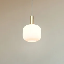 Diva hanglamp, 1-lamp, messingkleurig, opaal, metaal, glas