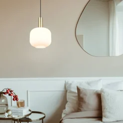 Diva hanglamp, 1-lamp, messingkleurig, opaal, metaal, glas